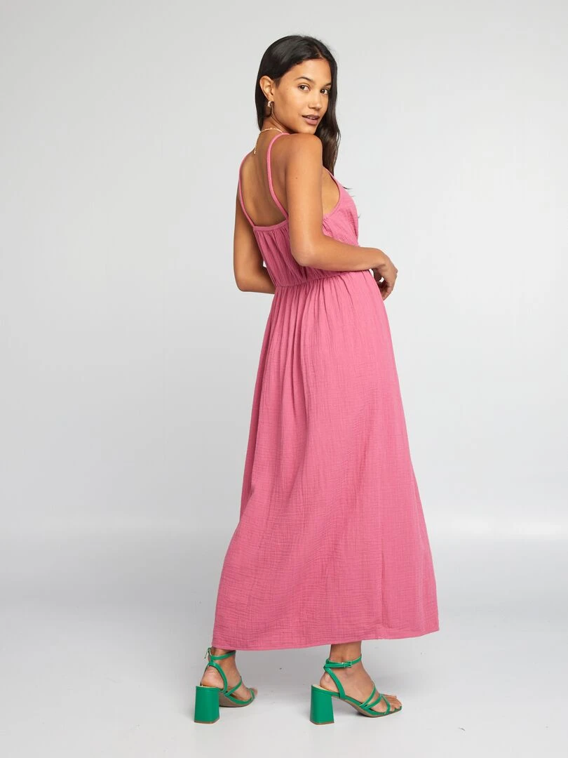 Robe longue en gaze de coton rose