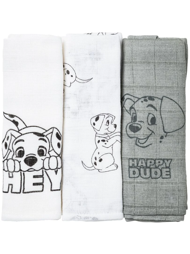 Lot de 3 langes 60x60 cm 101 Dalmatiens Gris
