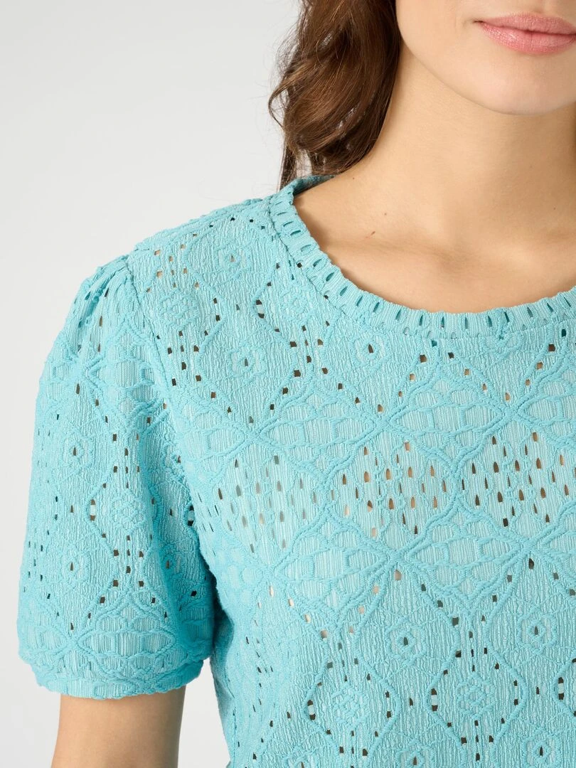 Tee shirt en maille ajourée effet dentelle Damart Bleu