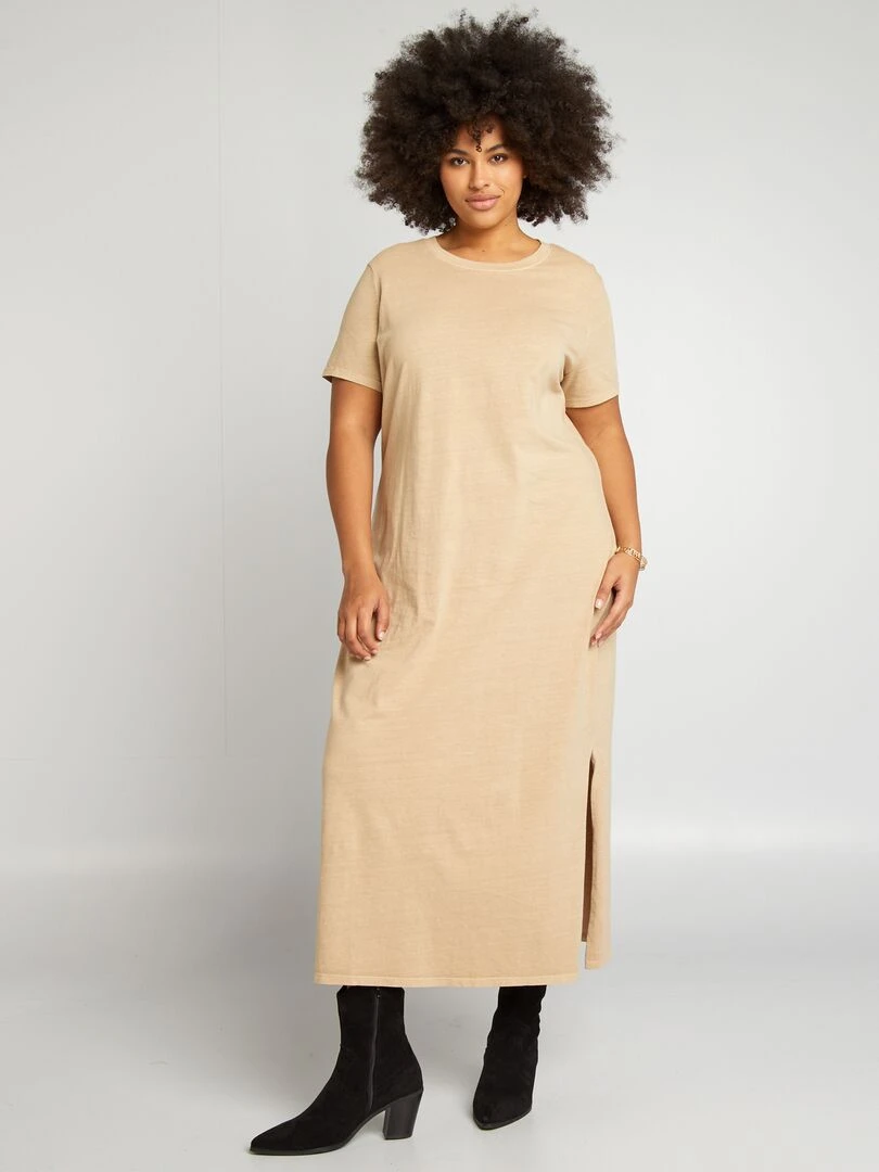 Robe t shirt effet délavé Beige
