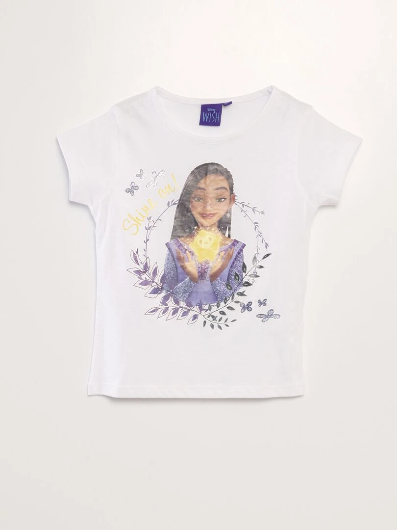 Tee shirt print 'Wish' blanc