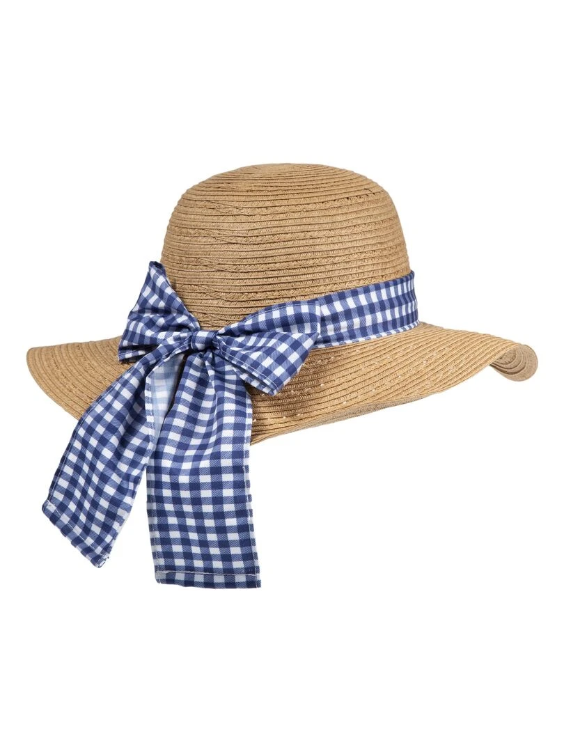 Chapeau Femme capeline Foulard vichy   Bleu Beige