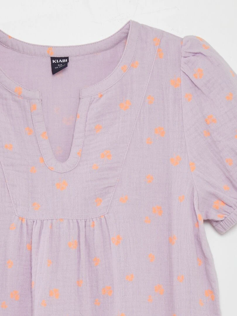 Robe en gaze de coton à manches ballons   Violet