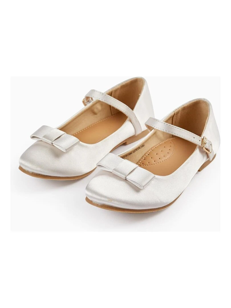 Sabots en satin avec nœud pour fille CÉRÉMONIE Blanc
