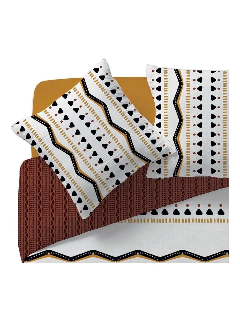 Housse de couette Tribal + taie(s) 100% coton 57 fils Blanc