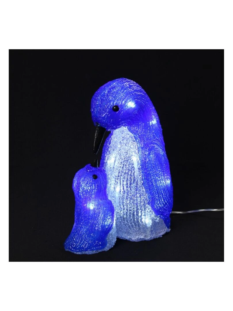 Pingouin et bebe lumineux 20 Led Bleu