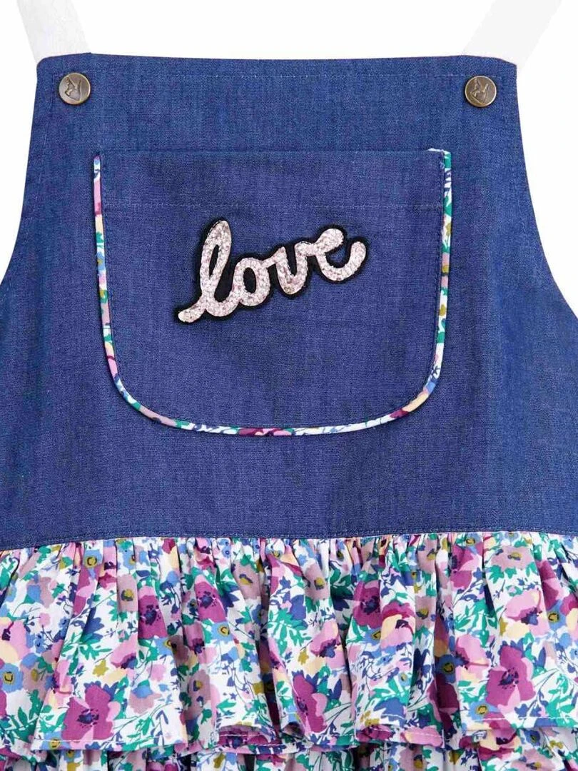 Robe Salopette Fille  Fleurs Violettes Bleu Rose  GIGI   La Faute à Voltaire   Violet