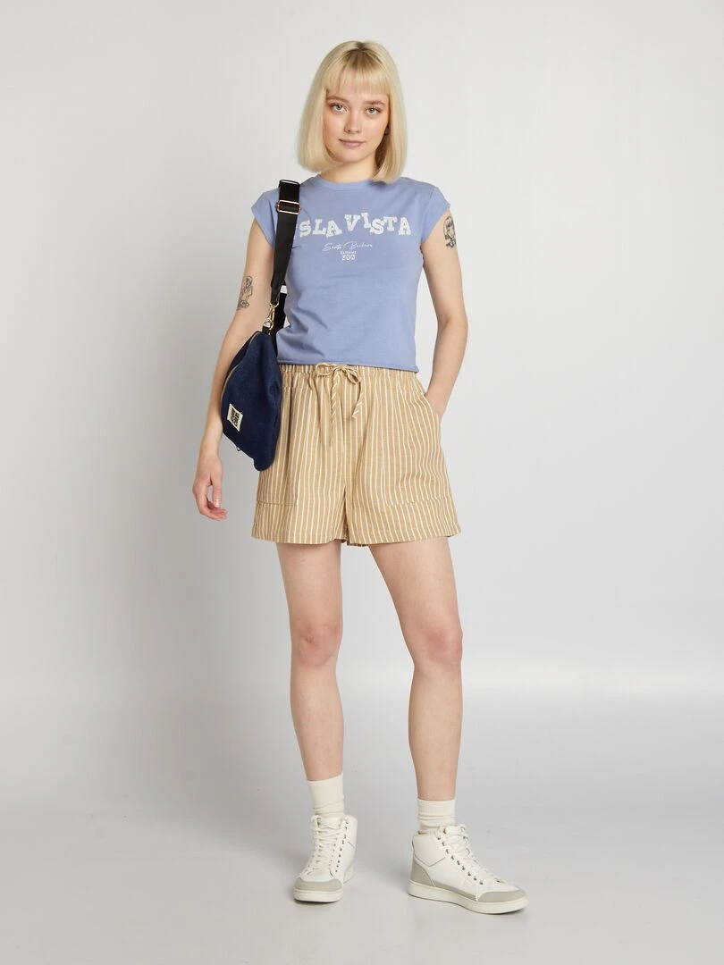 Short en lin rayé Beige rayé