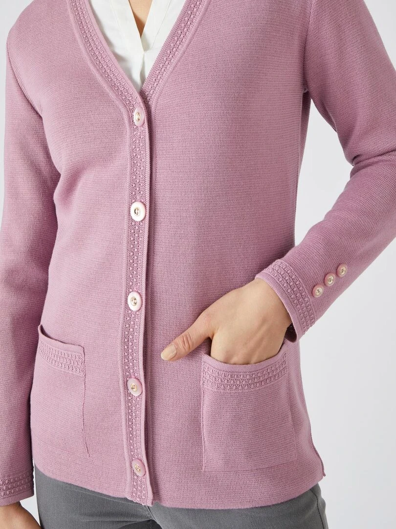 Veste maille milano 50% laine mérinos Damart Mauve
