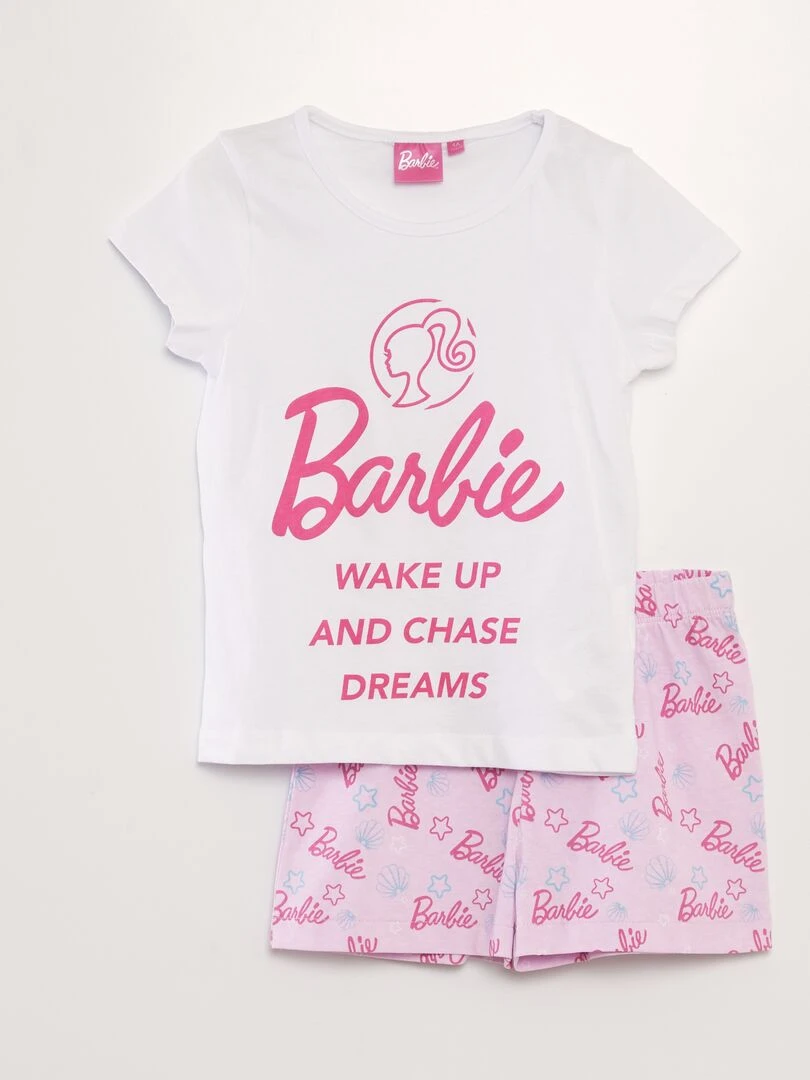 Pyjama short 'Barbie' 2 pièces blanc/rose