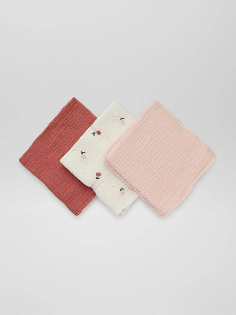 Lot de 3 langes en gaze de coton   Rose