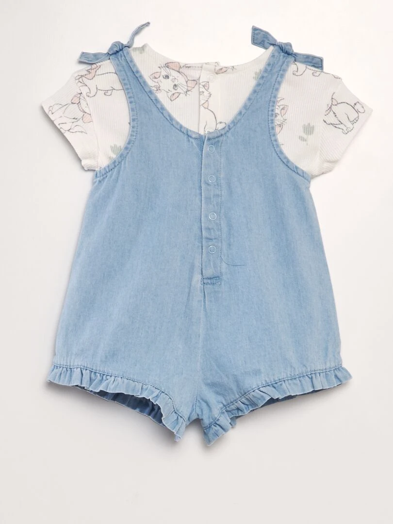 Combishort denim + T shirt imprimé 'Marie' des 'Aristochats' 2 pièces Marie