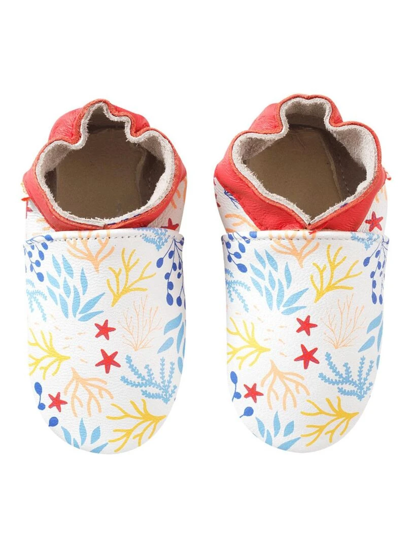 Chaussons bébé cuir souple Sébastien les fonds marins Blanc