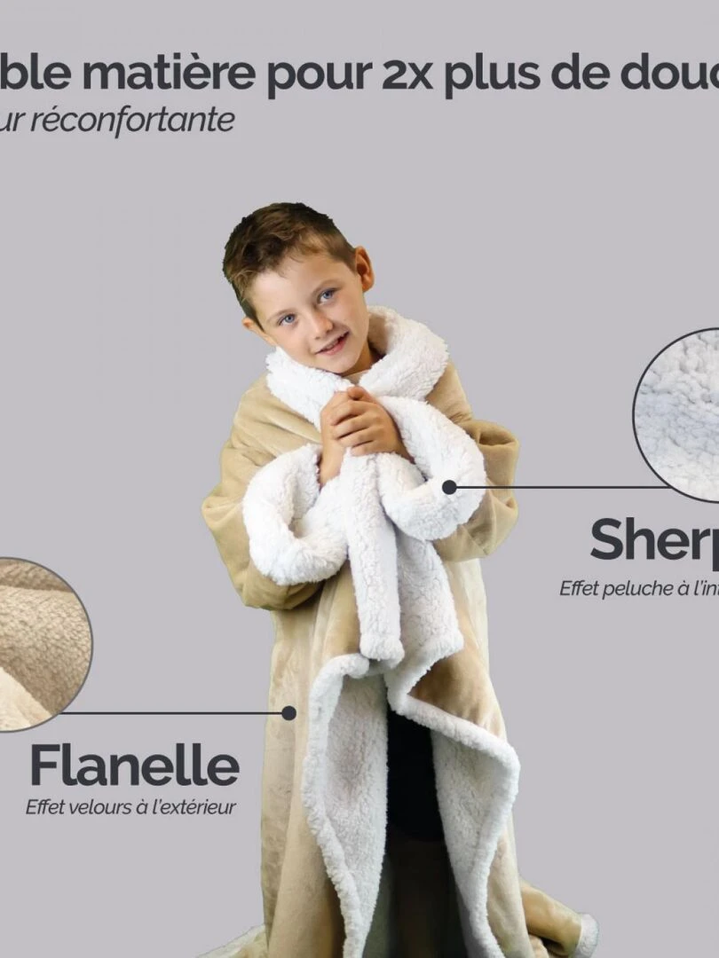 Couverture polaire  plaid intégral avec manches et poche   Sherpa et flanelle   Vivezen   Beige