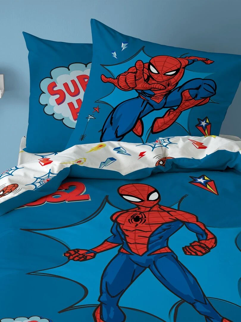 Parure de lit imprimée 100% coton SPIDERMAN HOME AVENGER Bleu