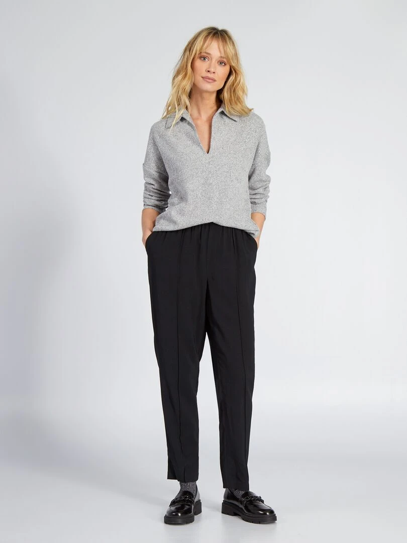 Pantalon regular en twill type jogging noir