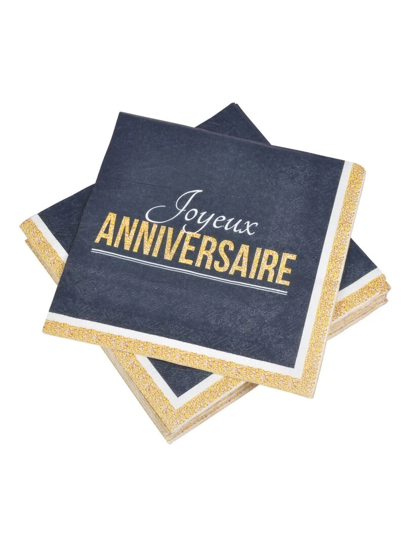 Lot de 20 serviettes papier joyeux anniversaire   Bleu Jaune