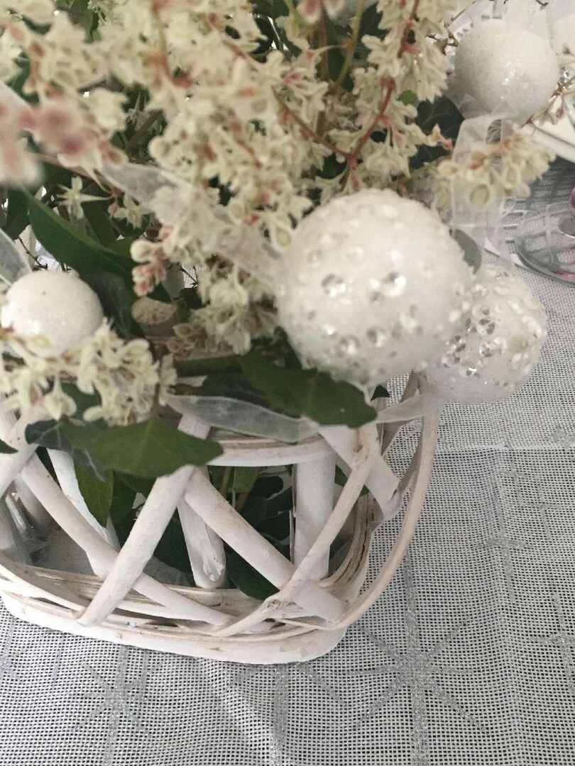 Guirlande de boules avec sequins et paillettes   Blanc