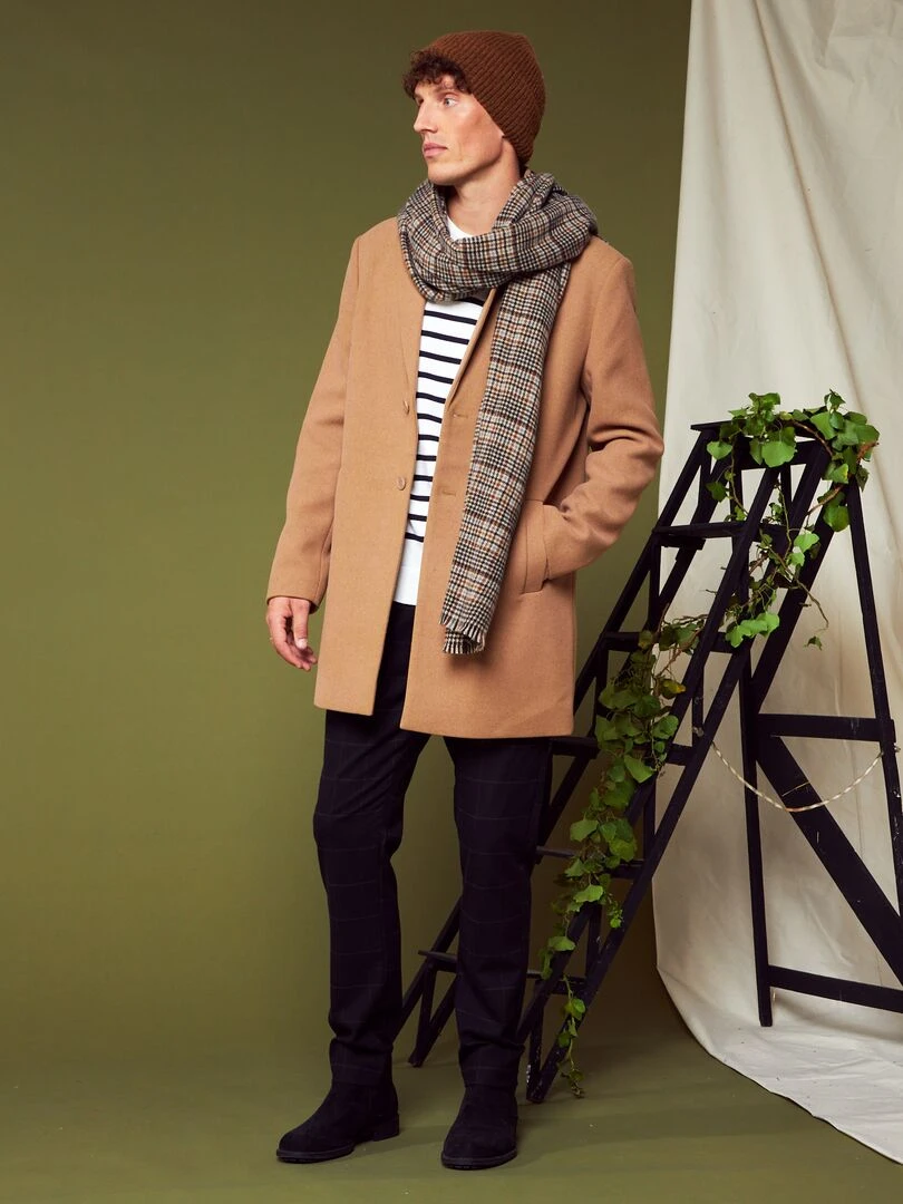 Manteau long avec ouverture boutonnée Beige