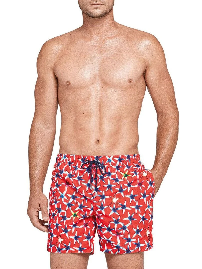 Maillot de bain short floral Juhu Rouge