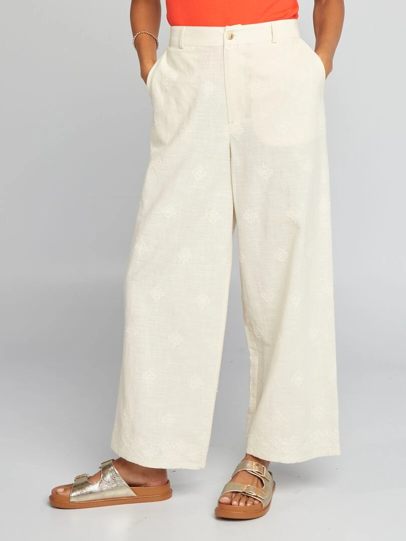 Pantalon large avec motifs brodés Beige