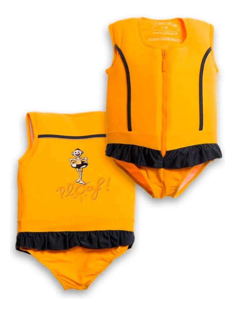 Maillot de Bain Sportif Enfant avec Flotteurs Accessoire de Natation Fille Jaune