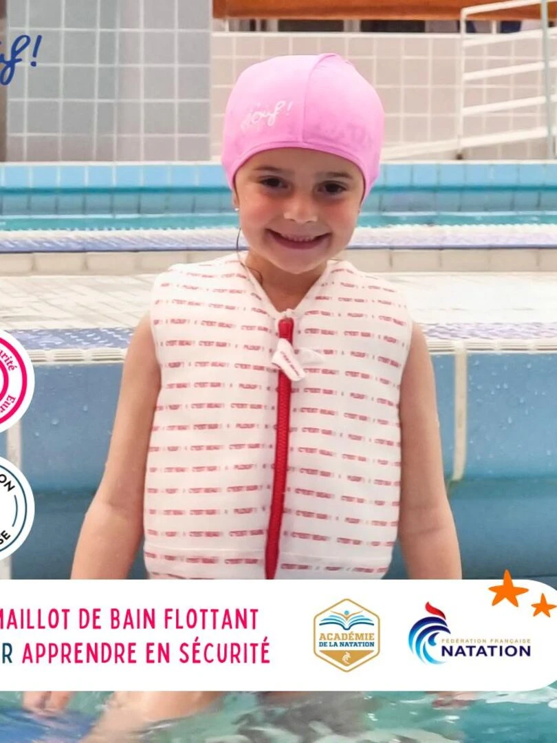 Maillot de Bain Butterfly Enfant avec Flotteurs Accessoire de Natation Fille Blanc Rouge