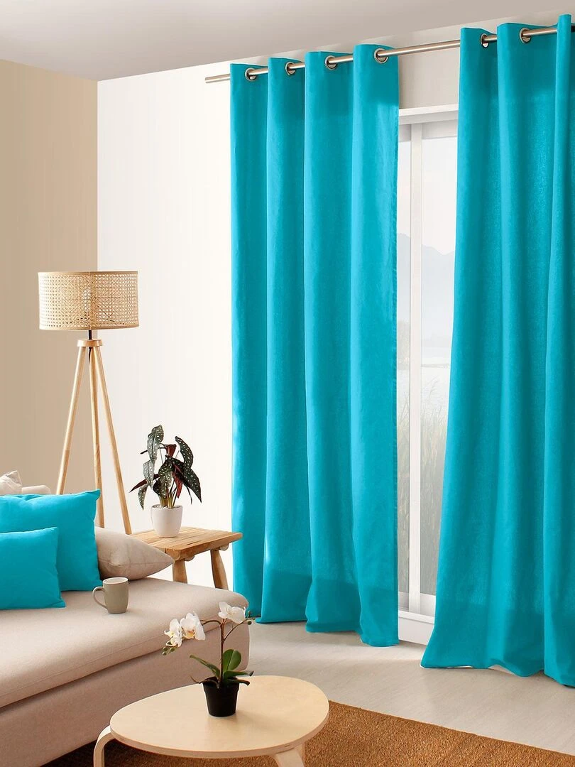 Rideau coloré en pur coton 8 œillets Bleu turquoise