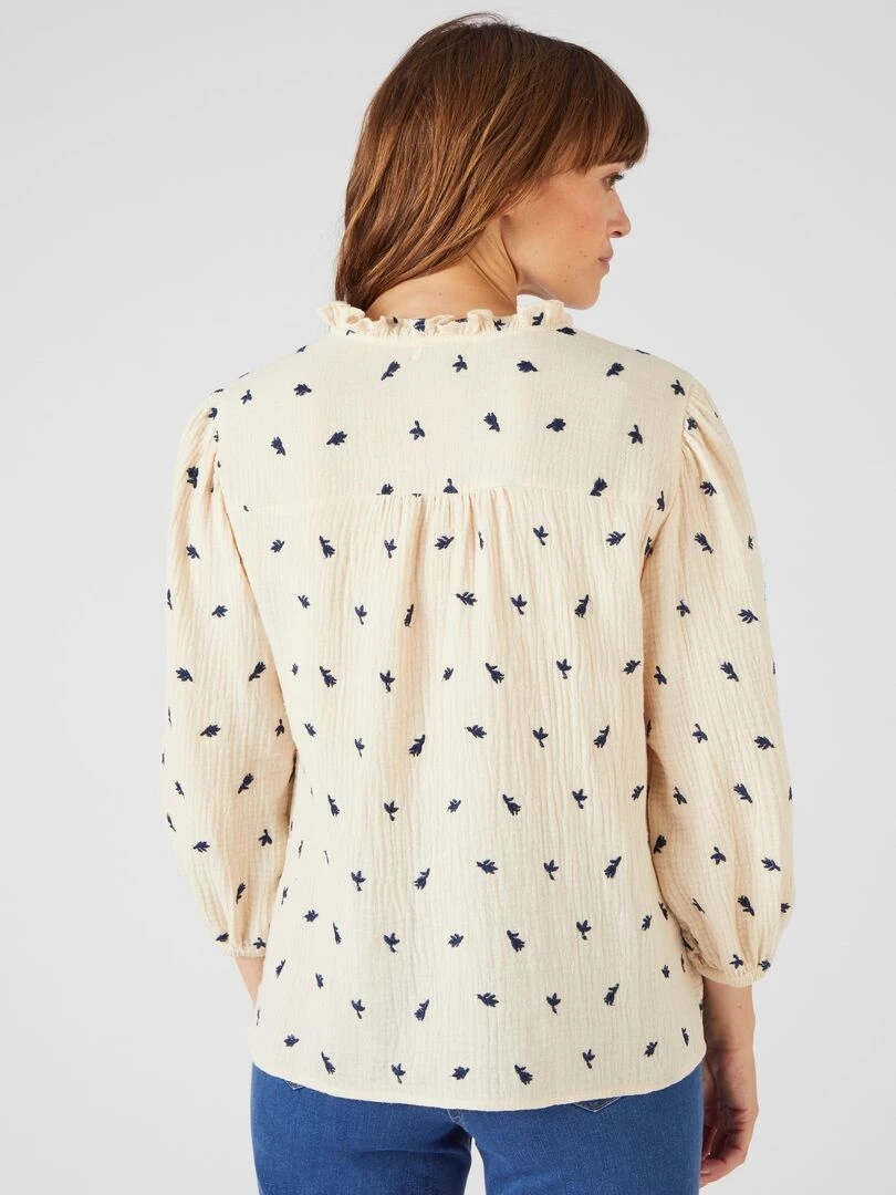 Blouse gaze de coton brodée   Damart   Ivoire