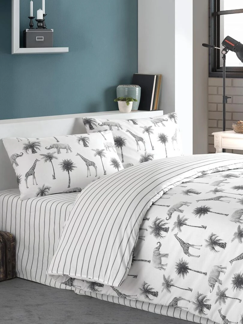 Parure housse de couette et taie d'oreiller Gris Blanc