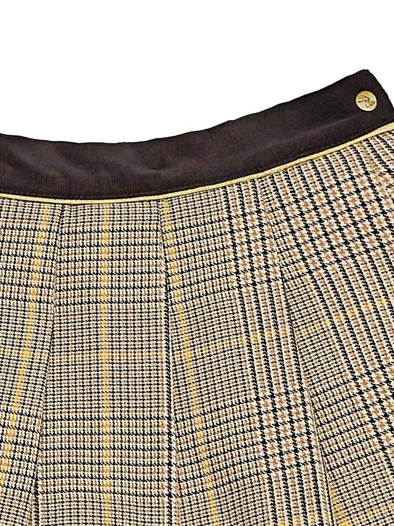 Jupe Écossaise Fille  Laine Carrx Tartan Marron Jaune  LONDON   'LA FAUTE A VOLTAIRE'   Marron
