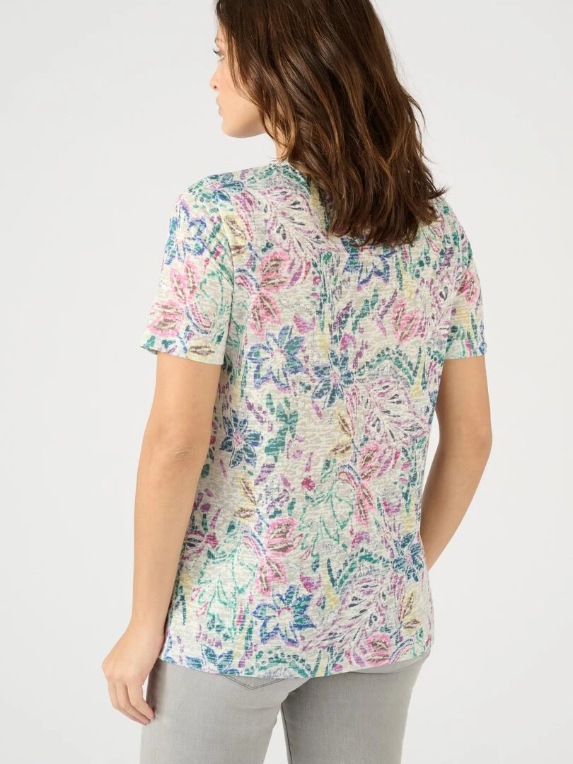 Tee shirt manches courtes maille dévorée imprimée   Damart   Vert chèvrefeuille