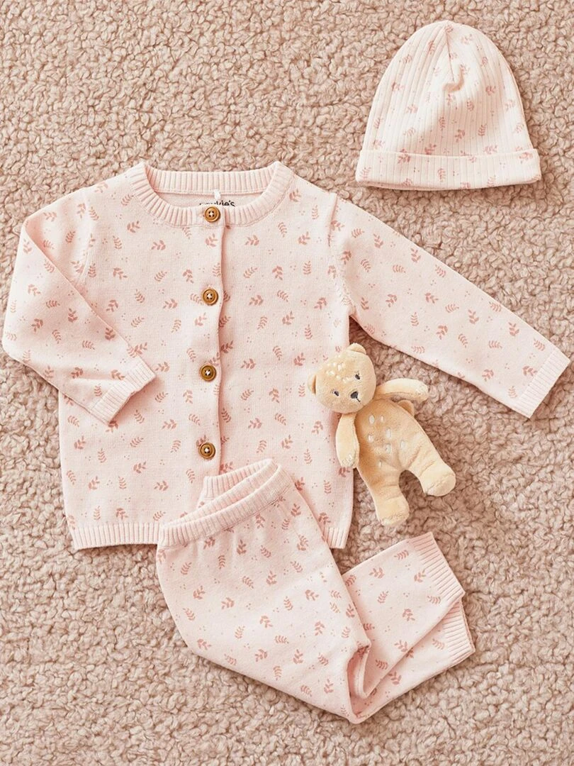 Cardigan imprimé végétal en tricot bio fin  clair   Noukie's   Rose