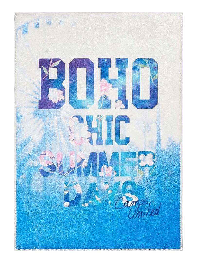 Tapis enfant BOHO CAMPS en polyester doux et soyeux OEKO TEX® Bleu