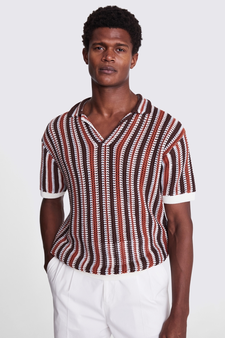 Linen Blend Ink Blue Skipper Polo   Buy Online at Moss