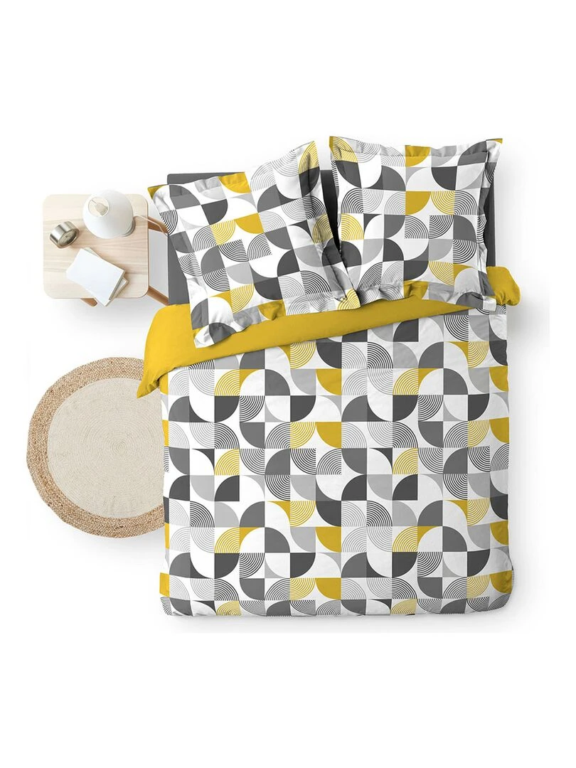 Housse de couette 260x240 + 2 taies Rythmo gris coton   Gris