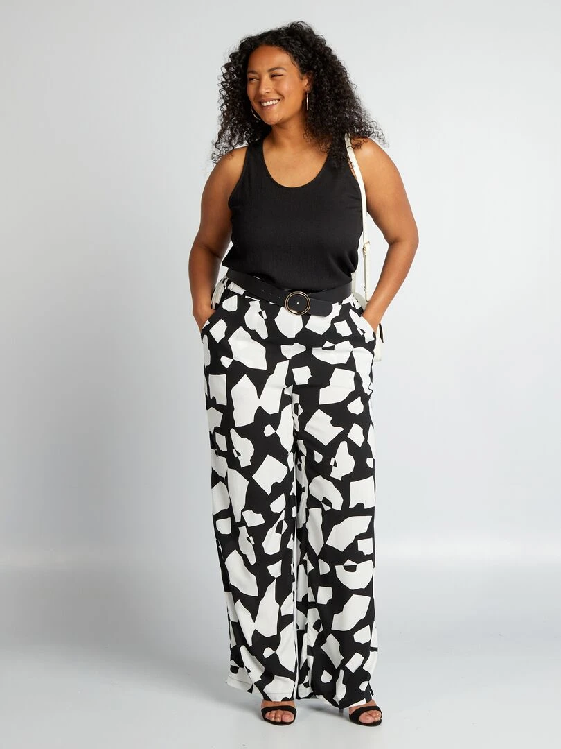 Pantalon large avec imprimé graphique Noir/blanc