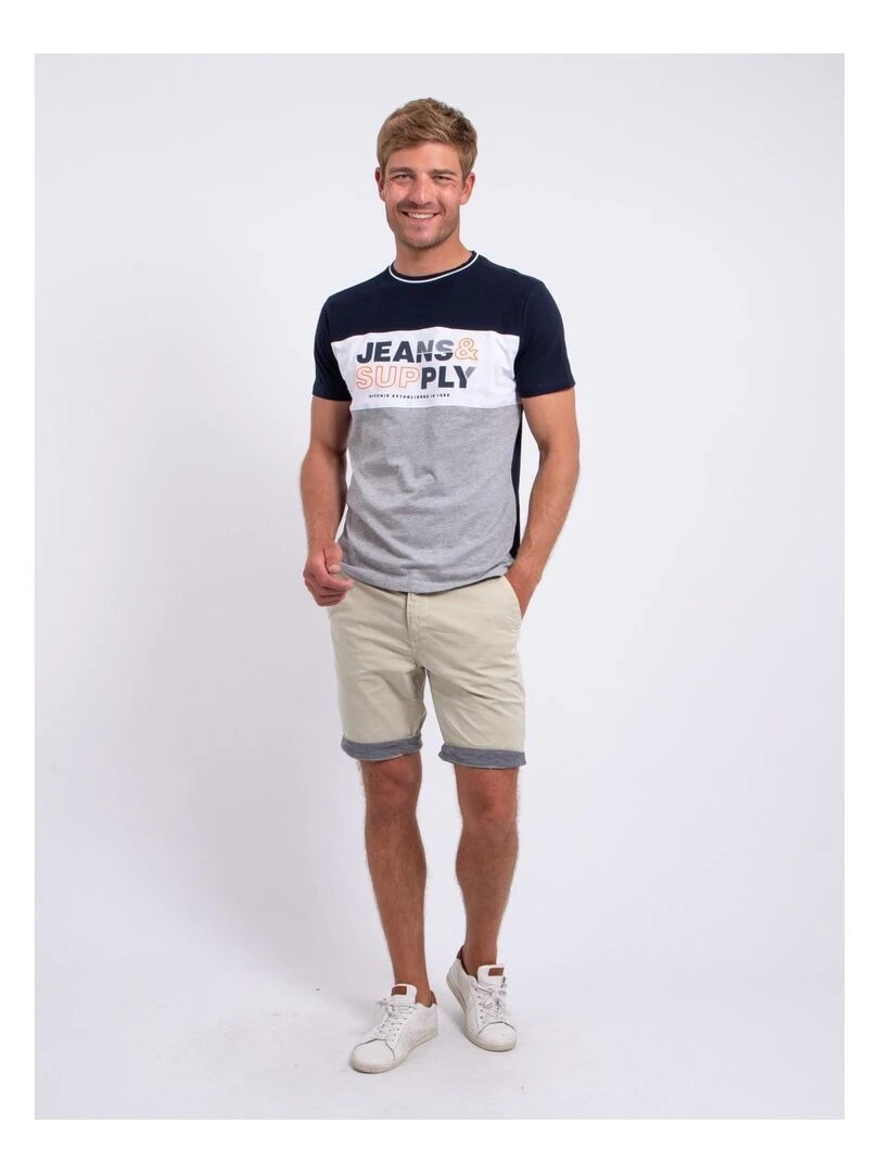 T shirt col rond pur coton NABELO   Bleu marine