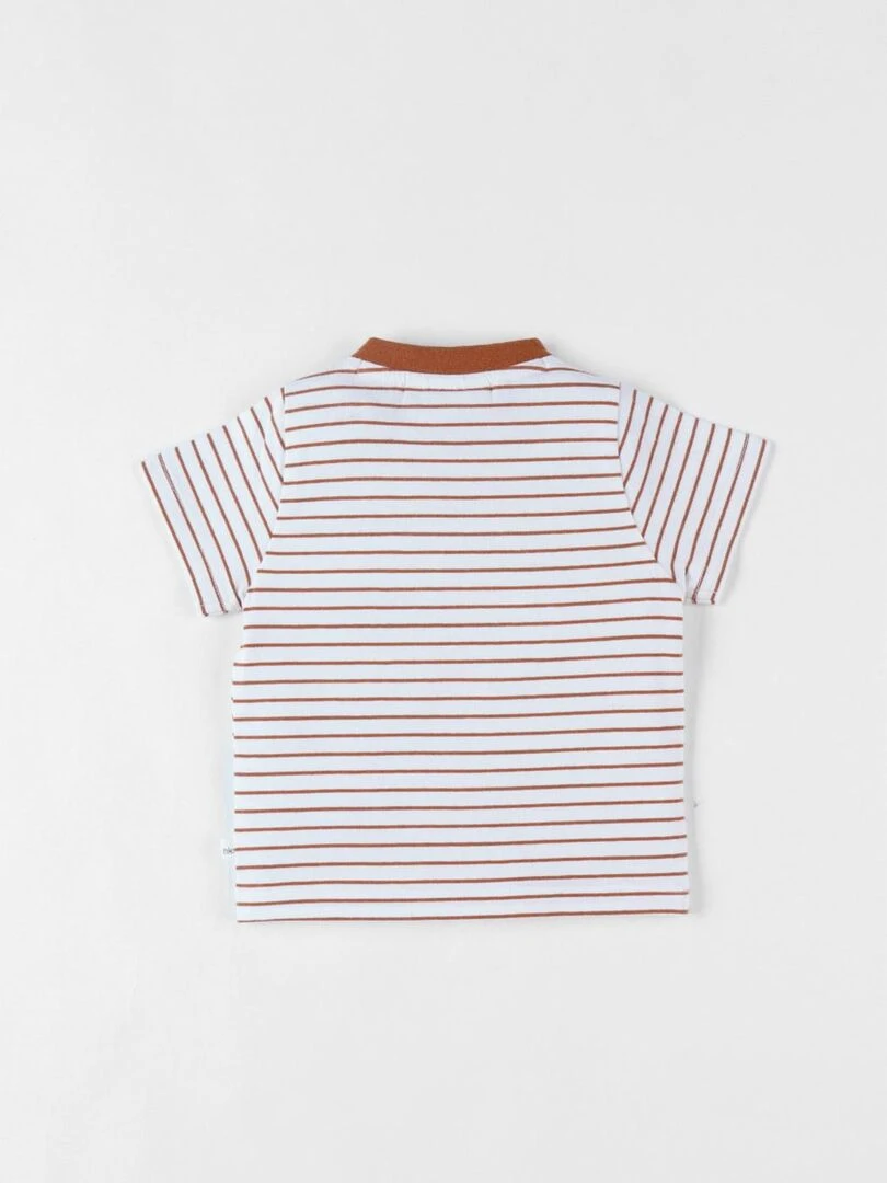 T shirt rayé panda à manches courtes écru/caramel Noukie's Blanc
