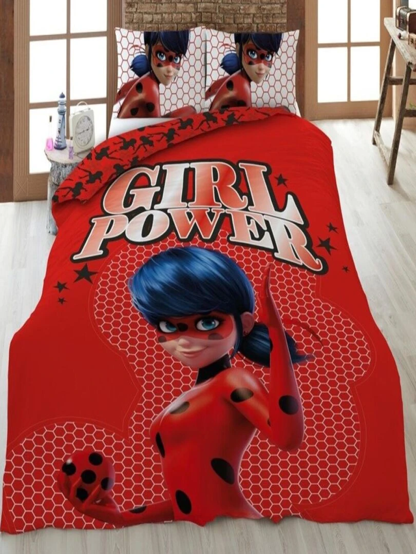 Parure de lit simple Miraculous Marinette girl power 140 cm x 200 cm Rouge