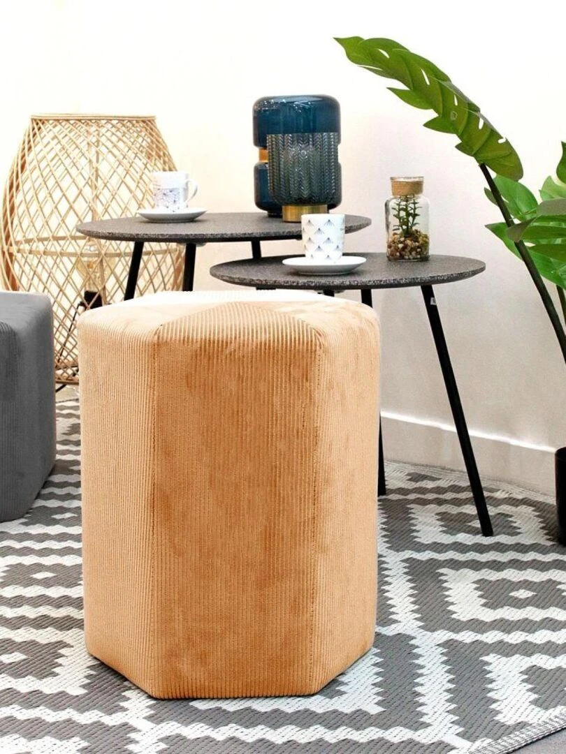 Pouf velours côtelé 35 cm jaune   Jaune