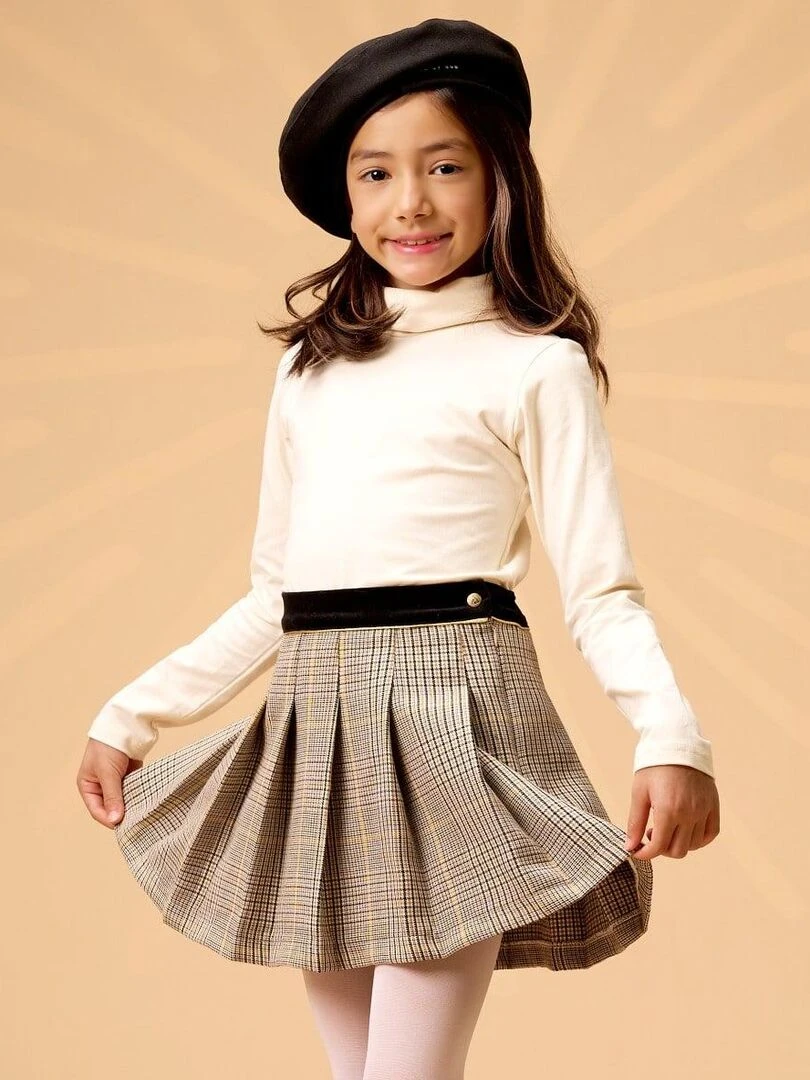 Jupe Écossaise Fille Laine Carrx Tartan Marron Jaune LONDON 'LA FAUTE A VOLTAIRE' Marron