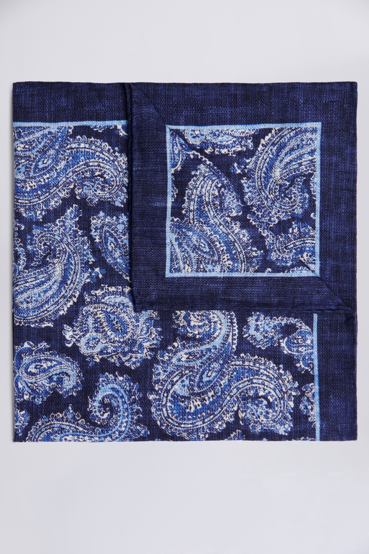 Bottinelli Navy & Blue Silk Paisley Pocket Square Buy Online at Moss