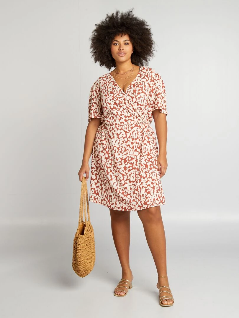 Robe portefeuille crêpée à motif Orange