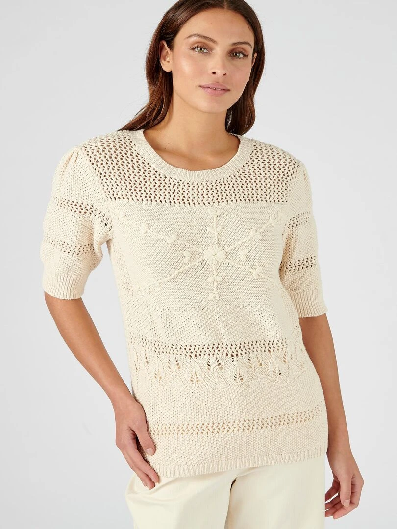 Pull maille effet crochet Damart Beige clair