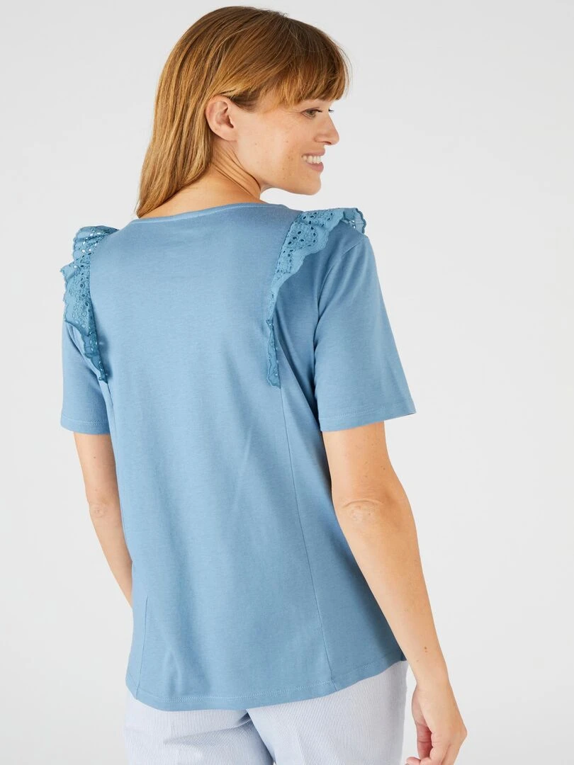 T shirt bi matière broderie anglaise   Damart   Bleu