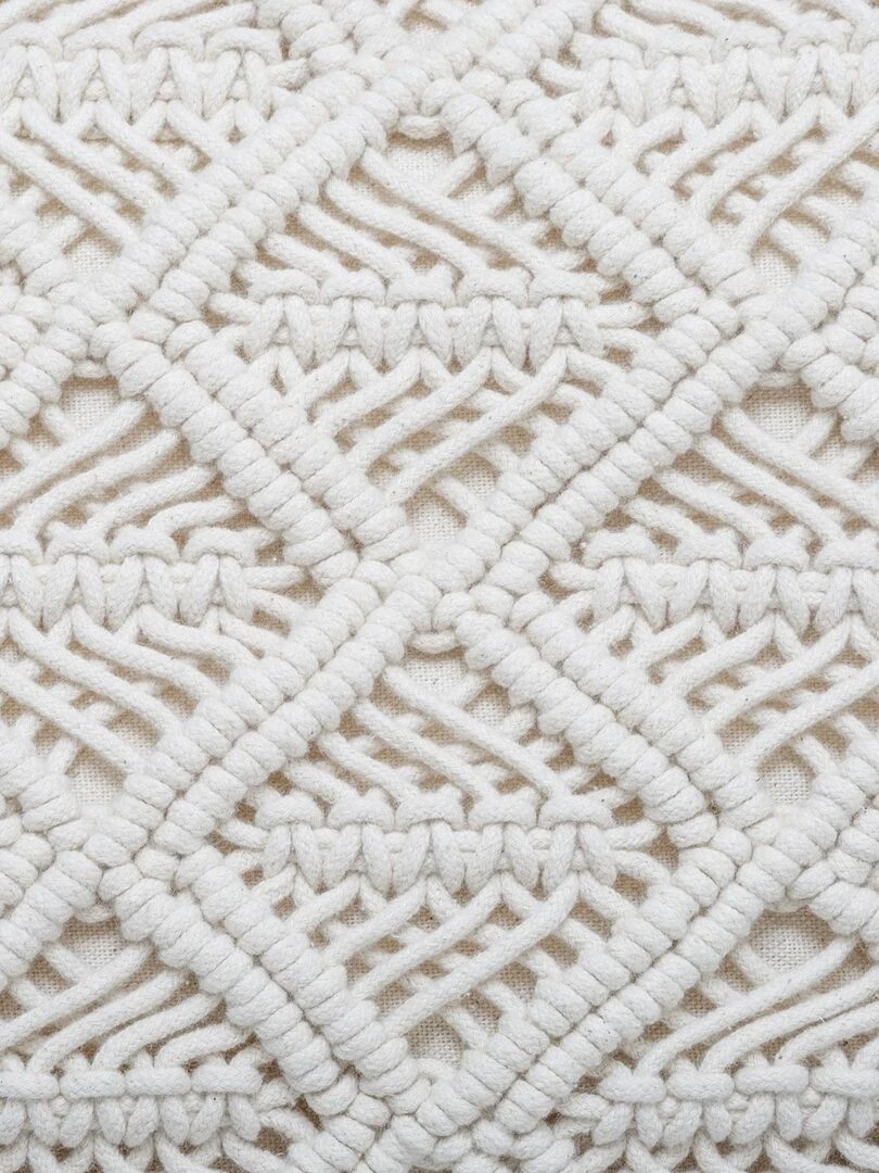 Coussin macramé à franges   Beige coquille
