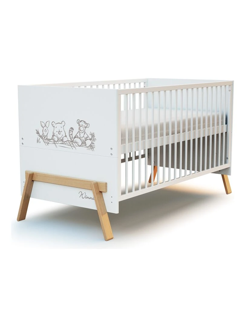 AT4   Lit évolutif 70x140cm CANAILLE Winnie Blanc et Hêtre Verni   Marron foncé