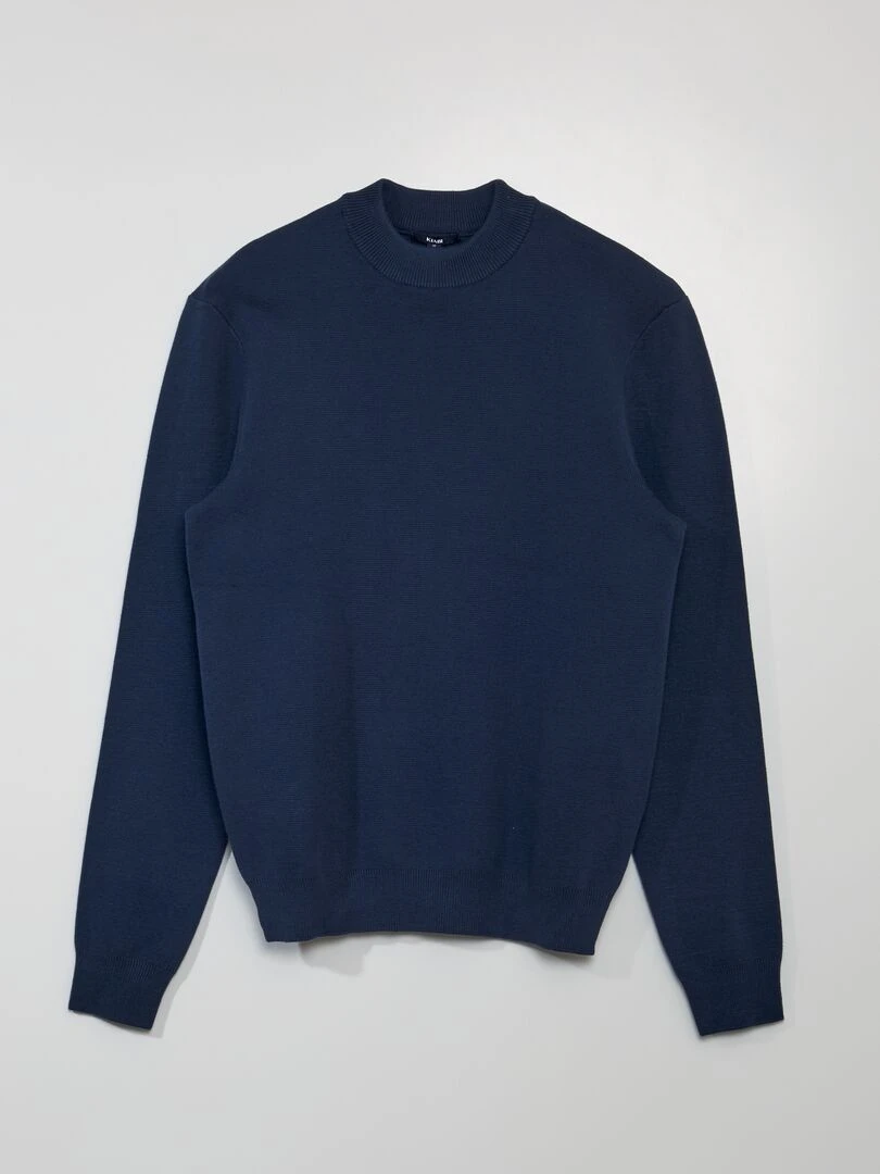 Pull uni col montant Bleu