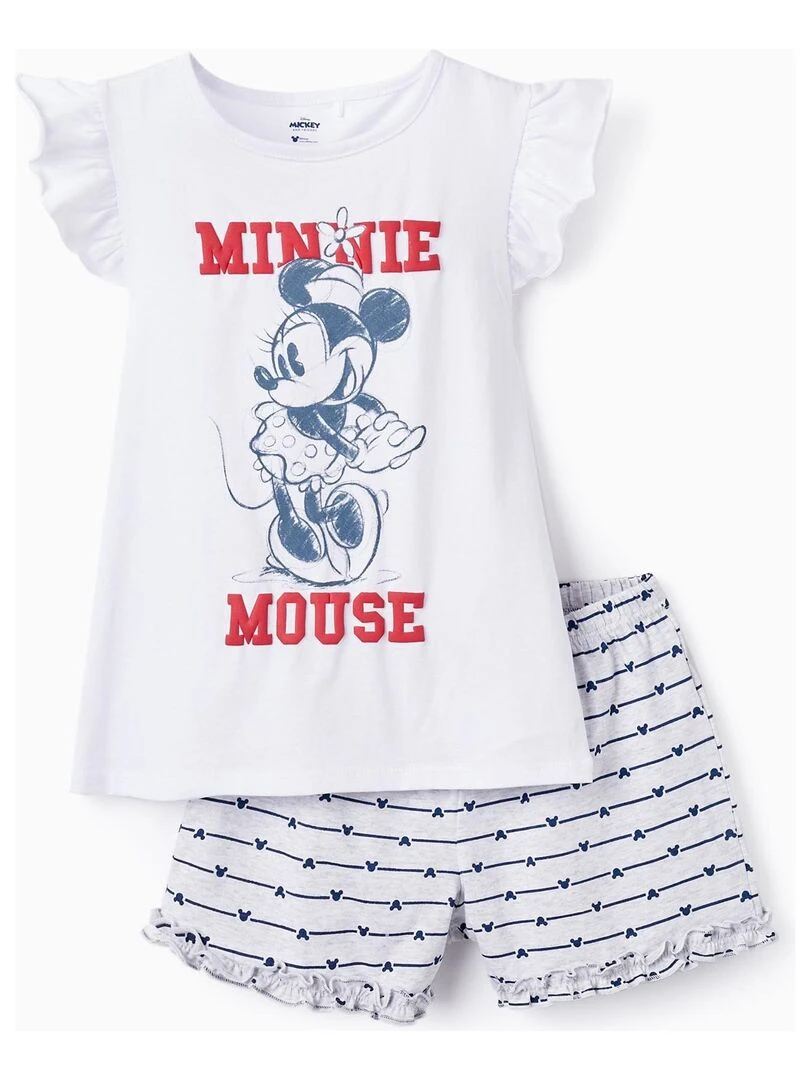 Pyjama En Coton Pour Fille 'Minnie' manches courtes Blanc